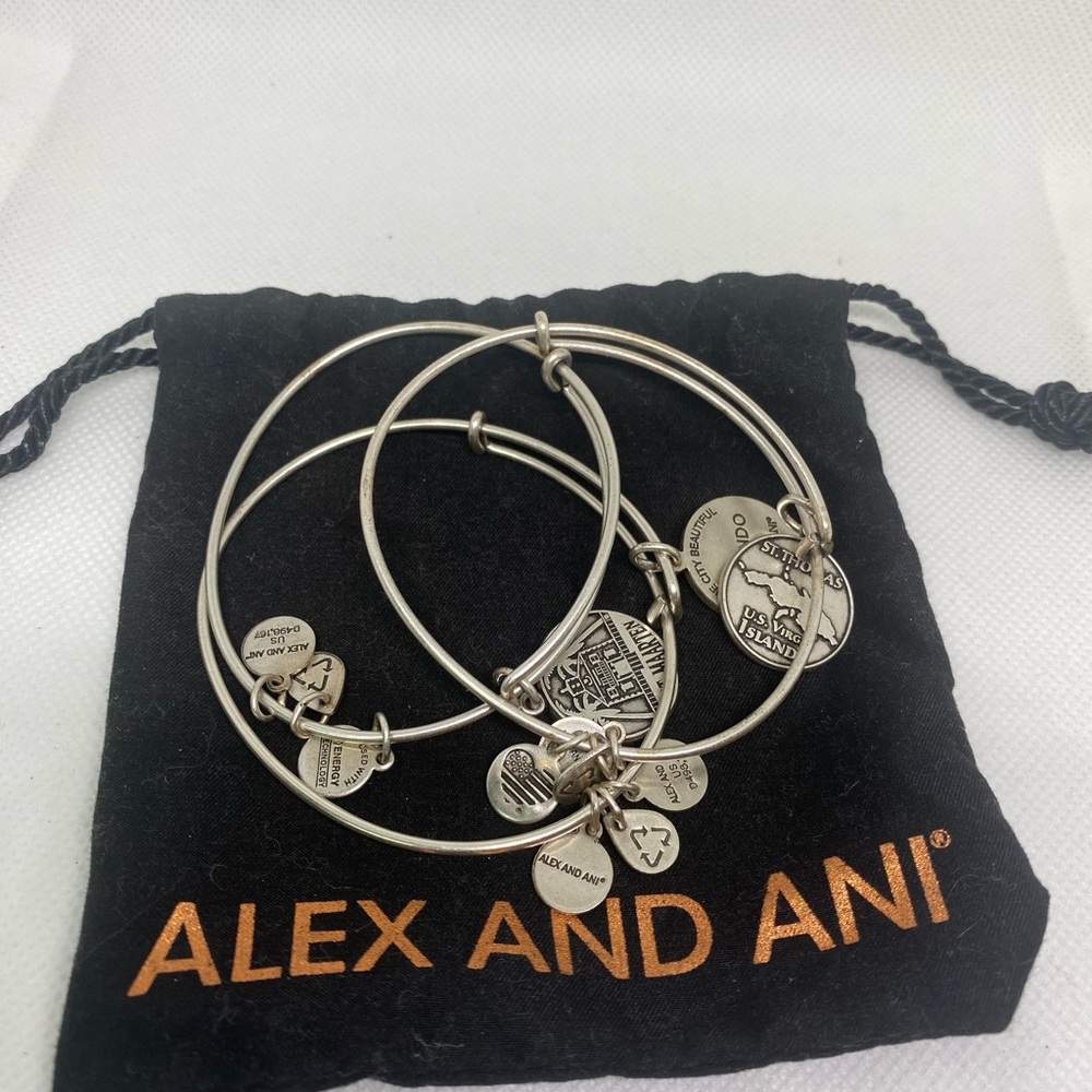 Alex And Ani, silver tone color, charm bangle bracelets